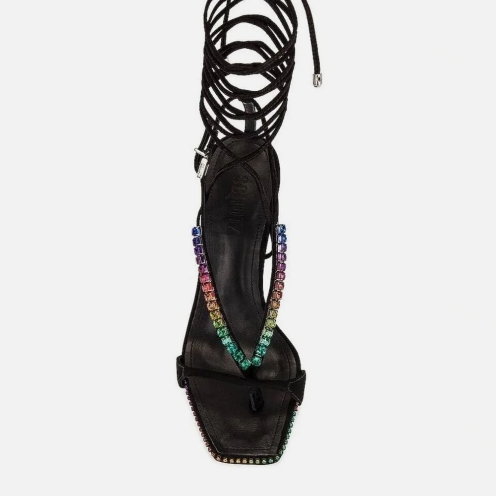 NEW Schutz Vikki Crystals Black Lace Up Open Toe High Heel Sandals SIZE 7